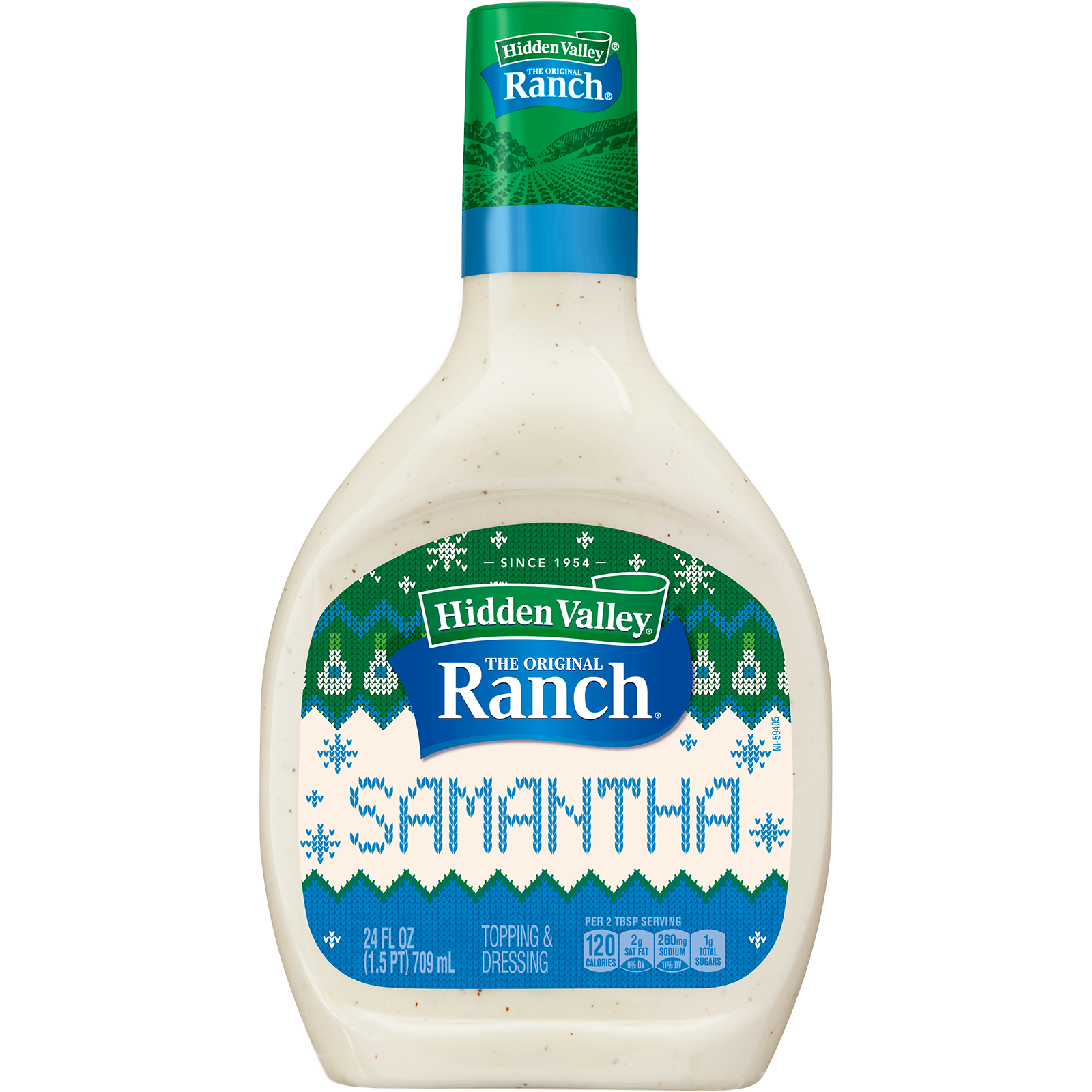 Hidden Valley Ranch holiday custom bottle with Samantha