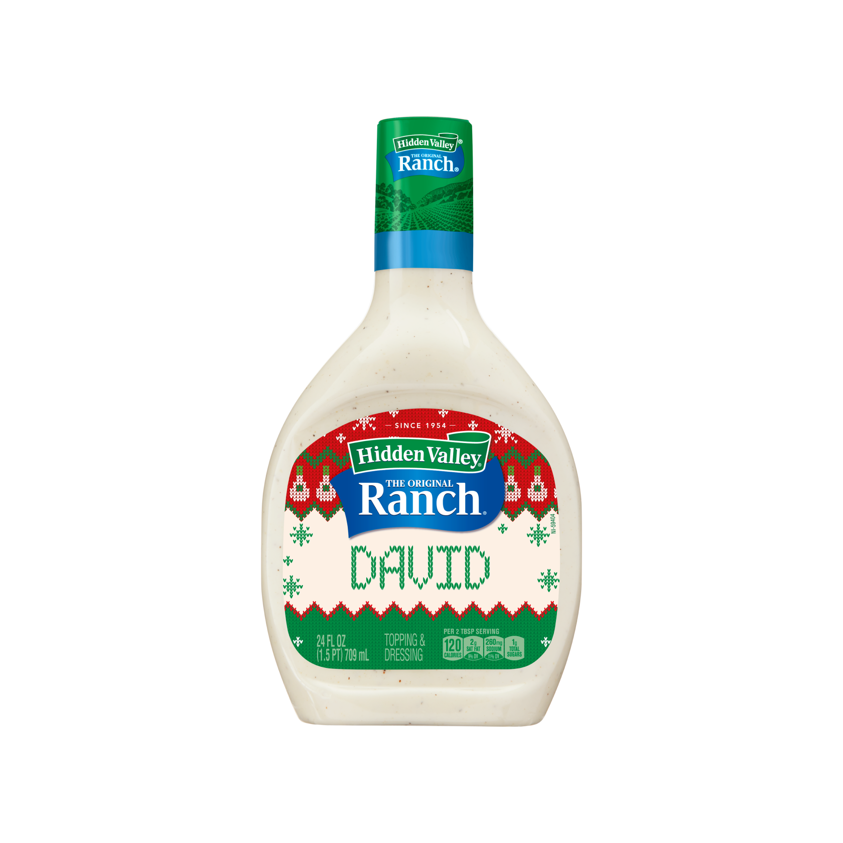 Hidden Valley Ranch holiday custom bottle with the name David